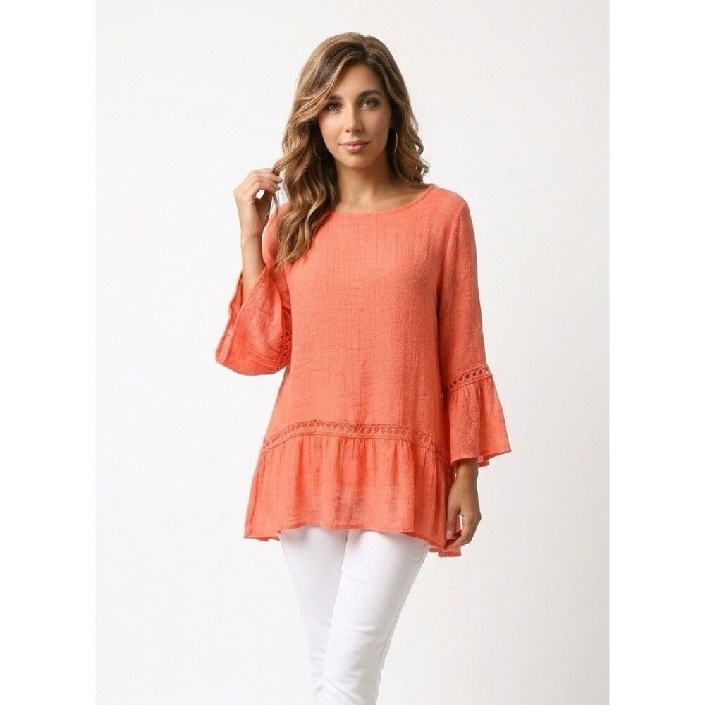 Bobeau Women's Coral Medium Boho Bell Sleeve Blouse